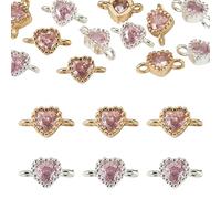 Spritewelry 12Pcs Heart Cubic Zirconia Connector Charms Brass Love Hearts Rhinestone Crystal Linking Pendants with Double Loop for Necklace Bracelet Earring Jewelry Making