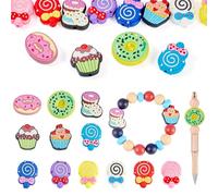 Spritewelry 12Pcs Plastic Sweet Food Focal Beads for Pens Cute Cup Cake Donut Lollipop Silicone Beads Rubber Loose Spacer Bead for Bracelet Keychain Decor