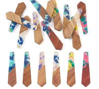 Spritewelry 12Pcs Resin Wooden Charms DIY Earrings Dangle Pendants Natural Wooden Resin Geometric Bohemian Teardrop Round Heart Charms for Jewelry Making
