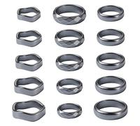 Spritewelry 14 pcs Hematite Rings 3 Style Hematite Plain Band Finger Rings Mixed Size Black Hematite Stone Ring Unisex Anxiety Balance Energy Ring for Women Men