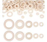 Spritewelry 150 Pcs Wood Linking Rings Beads Round Macrame Wooden Rings Hoops for Jewelry Making Wind Chimes DIY Crafts Curtain Home Decor