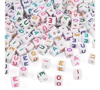 Spritewelry 150Pcs Acrylic Letter Beads Colorful Cube A/E/I/O/U Letter Beads Initial Plphabet Bead for DIY Craft Bracelet Necklace Keychain Lanyard