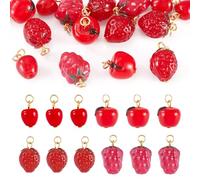 Spritewelry 16 Pcs 3D Fruit Theme Lampwork Pendants Red Apple Strawberry Grape Glass Dangle Charms Pendant with Jump Ring for Necklace Bracelet Making DIY Crafts