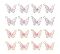 Spritewelry 16 Pcs Enamel Butterfly Charms for Jewelry Making Alloy Colorful Butterfly Insect Pendants Pink White Metal Enamel Moths Pendants for DIY Necklace Earrings Crafts