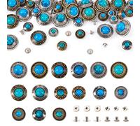 Spritewelry 16 Sets Faux Turquoise Decorative Rivets Studs 12-20mm Round Vintage Alloy Coin Screwback Button Rivets for Clothes Bag Shoes Leather Craft