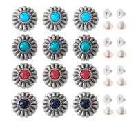 Spritewelry 16 Sets Tibetan Alloy Decorative Rivets Studs Faux Turquoise Round Silver Vintage Leather Rivets for Leather DIY Craft Clothes Bag Shoes