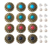 Spritewelry 16 Sets Tibetan Alloy Decorative Rivets Studs Faux Turquoise Round Silver Vintage Leather Rivets for Leather DIY Craft Clothes Bag Shoes