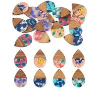 Spritewelry 16Pcs Natural Wooden Resin Charms DIY Earrings Dangle Pendants Geometric Bohemian Teardrop Round Heart Wooden Charms for Jewelry Making