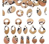 Spritewelry 16Pcs Natural Wooden Resin Charms Wooden Bohemian Earrings Dangle Pendants Geometric Teardrop Round Wood Charms for Jewelry Making