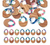 Spritewelry 16Pcs Resin Wooden Charms DIY Earrings Dangle Pendants Natural Wooden Resin Geometric Bohemian Teardrop Round Heart Charms for Jewelry Making