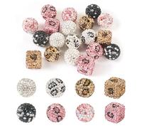 Spritewelry 19Pcs 16mm Rhinestone Clay Beads Pave Disco Ball Beads Round Cube Rhinestone Beadable Focal Beads Black Pink Bling Crystal Diamond Beads for Pens Jewelry Making Earrings