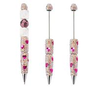 Spritewelry 2 Pcs Glitter Beadable Pens Bling Rhinestone Ballpoint Pen Shaft Heart Diamond Crystal Rollerball Pen for DIY Personalized Pen Office School Supplies Fuchsia