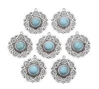Spritewelry 2 Pcs Tibetan Style Alloy Pendants, with Synthetic Turquoise Flower, Antique Silver, 35x31x8mm, Hole: 1.6mm