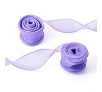Spritewelry 2 Rolls Organza Ribbon Sheer Wired Chiffon Ribbon for Crafts Floral Bouquets Wedding Party Decor Gift Wrapping Bow Making Lilac 40mm