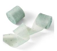 Spritewelry 2 Rolls Polyester Chiffon Rhinestone Ribbon Frayed Raw Edge Ribbon for Invitations Bouquet Gift Wrapping Christmas Wedding Party Home Decor DarkSeaGreen