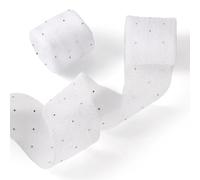 Spritewelry 2 Rolls Polyester Chiffon Rhinestone Ribbon Frayed Raw Edge Ribbon for Invitations Bouquet Gift Wrapping Christmas Wedding Party Home Decor White