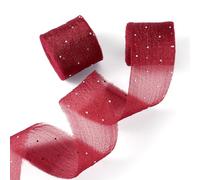 Spritewelry 2 Rolls Polyester Chiffon Rhinestone Ribbon Frayed Raw Edge Ribbon for Invitations Bouquet Gift Wrapping Christmas Wedding Party Home Decor DarkRed