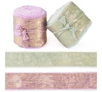 Spritewelry 2 Rolls Rose Gold Chiffon Ribbon Shimmer Green Silk Ribbon Glitter Velvet Frayed Christmas Ribbon Tassel Fringe Ribbon for Gift Wrapping Bouquets Bowknot Wedding Decor 2 Colors