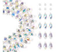Spritewelry 2 Strands Teardrop Crystal Beads Waterdrop Faceted Glass Beads Charms Clear Round Loose Spacer for Bracelets Necklaces Earrings Jewelry Making 13x6mm