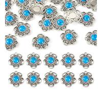 Spritewelry 20 Pcs Flat Round Flower Charms Tibetan Style Resin Imitation Turquoise Links Pendant Connector for DIY Earring Necklace Jewelry Making