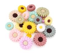 Spritewelry 20 Pcs Sunflower Silicone Beads for Pen Colorful Daisy Silicone Focal Beads for Keychain Making Flower Shape Bubber Spacer Beads fo DIY Phone Lanyard Bracelet Necklace Jewelry Making