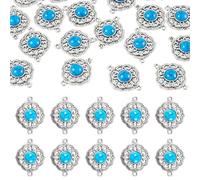 Spritewelry 20 Pcs Tibetan Style Flat Round Flower Charms Retro Resin Imitation Turquoise Links Pendant for DIY Earring Necklace Jewelry Making