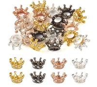 Spritewelry 20 pcs Zinc Alloy Crown Beads Large Hole Spacer Beads with Rhinestone Vintage King & Queen Crown Big Hole Beads for DIY Jewelry Bracelet Crafts Making Supplies 4 Colors