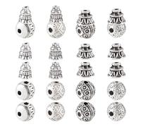 Spritewelry 20 Sets Alloy Guru Bead Tibetan Style 3-Hole Round T-Drilled Prayer Beads Antique Silver Cone Beads Mala Buddha Guru Spacer Charm for Buddhist Meditation Necklace Bracelet Making