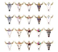 Spritewelry 20Pcs 10 Styles Enamel Cattle Head Charms Pendants Flower Cattle Cow Charms Ox Head Shape Animal Charms for Earring Necklace Bracelet Keychain Jewelry Craft Making