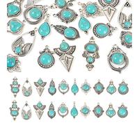 Spritewelry 20Pcs 10 Styles Tibetan Style Alloy Pave Imitation Turquoise Pendants, Mixed Shapes, Antique Silver, 27~40x15~25mm