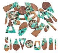 Spritewelry 20Pcs Resin Wooden Charms DIY Wood Earrings Pendants Transparent Resin & Walnut Geometric Teardrop Round Oval Bohemian Charms with Gold Foil for Jewelry Making Craft