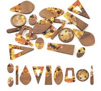 Spritewelry 20Pcs Resin Wooden Charms DIY Wood Earrings Pendants Transparent Resin & Walnut Geometric Teardrop Round Oval Bohemian Charms with Gold Foil for Jewelry Making Craft