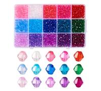 Spritewelry 2250 pcs Acrylic Bicone Beads 4mm Crystal Spacer Beads Bulk 15 Colors Faceted Bicone Gem Beads Small Clear Beads Tiny Craft Beads for Keychain Necklace Beading Jewelry Making DIY Craft
