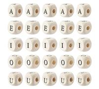 Spritewelry 250Pcs 12mm Wood Initial Letter Beads Cube Wooden Beads Natural Wooden Square Beads A E I O U Loose Beads Craft Letter Spacer Beads for Bracelet Necklace Earring Phone Decor Making