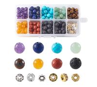 Spritewelry 285Pcs 14 Styles 8mm Natural Mixed Faceted Round Gemstone Beads Kit with Rondelle Flower Metal Spacer Beads for DIY Jewelry Making Accessories