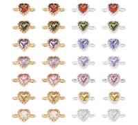 Spritewelry 28Pcs Heart Cubic Zirconia Connector Charms Love Rhinestone Charms Brass Hearts Crystal Linking Pendants with Double Loop for Necklace Bracelet Earring Jewelry Making