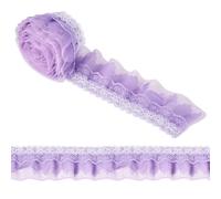 Spritewelry 2M Satin Organza Lace Edge Trim 2-Layer Pleated Chiffon Lace Ribbon Edging Trimmings for Sewing Embroidered Applique Wedding Decor 50mm Lilac