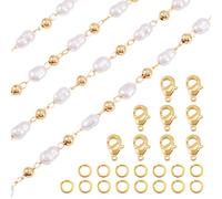 Spritewelry 3 Feet Faux Pearl Beaded Chain Brass Chain Link Chains Necklace Bracelet Making Kit with Lobster Claw Clasps and Jump Rings for Jewelry Making