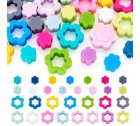 Spritewelry 30 pcs Flower Silicone Beads for Keychain Making Colorful Flower Shape Focal Beads for Pen Cute Rubber Spacer Beads for Crafts DIY Phone Lanyard Bracelet Necklace Jewelry Making