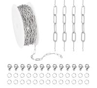 Spritewelry 32.8 Feet Stainless Steel Chain Necklace Link Chains Bracelet Making Kit with Lobster Claw Clasps and Jump Rings for Jewelry Making