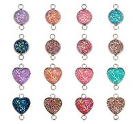 Spritewelry 32Pcs Resin Druzy Connectors Charms Heart Flat Round Links Pendant Bling Jewelry Connectors with 304 Stainless Steel Edge for Necklace Bracelet DIY Craft Making Findings 16 Styles