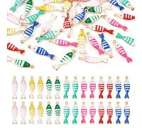 Spritewelry 35 Pcs Enamel Fish Charms Marine Life Sea Animal Stainless Steel Pendants Ocean Theme Fish Dangle Charms for Jewelry Making DIY Bracelet Necklace