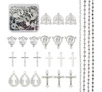 Spritewelry 36Pcs Rosary Necklace Making Kit Glass Beaded Chains Alloy Virgin Mary Chandelier Component Links Charms Crucifix Cross Pendant for DIY Rosary Necklace Bracelet