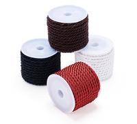 Spritewelry 3mm Twisted Polyester Cords 4 Rolls Twisted Braided Cords Threads for Crafts Macrame Cords Black Red Decorative Rope Honor Cord for Curtains Tieback Hanging Drawstrings