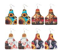 Spritewelry 4 Pairs Leather Earrings Charms Cattle Head Charms Sunflower Charms Flower Earrings Pendants Vintage Western Charms with 10Pcs Plastic Ear Nuts for Women