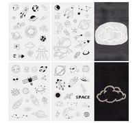 Spritewelry 4 Sheets Water Soluble Embroidery Patterns Sewing Stabilizers Space Moon Rocket Star for Fabric Embroidery Stitch Practice Embroidery Patterns Transfers