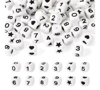 Spritewelry 48 Pcs Numbers Beads White Cube Silicone Number Beads Heart Star Silicone Focal Beads Spacer for DIY Bracelet Keychain Jewelry Making 12mm