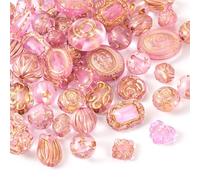 Spritewelry 48Pcs Assorted Bohemia Acrylic Beads Metal Enlaced Pink Aesthetic Beads Vintage Beads Flower Heart Butterfly Round Oval Spacer Beads Bulk for Jewelry Making Bracelet Earring