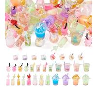 Spritewelry 48pcs Glow in The Dark Drink Cup Charm Resin Boba Tea Charms Cute Bottle Dangle Pendants with Gold Foil for Keychain Bracelets Jewelry Making DIY Crafts