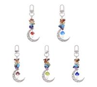 Spritewelry 5 Pcs Moon Keychain Chakra Chip Stone Bead Crystal Keychain with Mushroom Natural Gemstone Pendant Decoration with Swivel Snap Hook Claps for Backpack Handbag Wallet Accessorie
